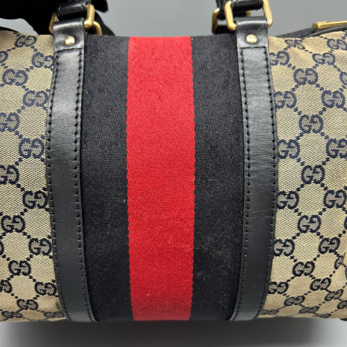 Gucci Boston Bag GG Monogram Beige Black Red