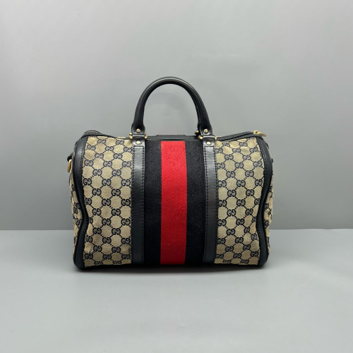 Gucci Boston Bag GG Monogram Beige Black Red