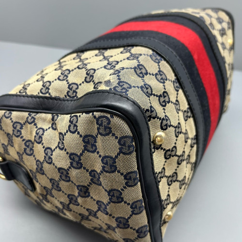 Gucci Boston Bag GG Monogram Beige Black Red