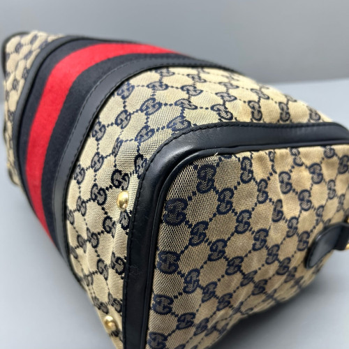 Gucci Boston Bag GG Monogram Beige Black Red