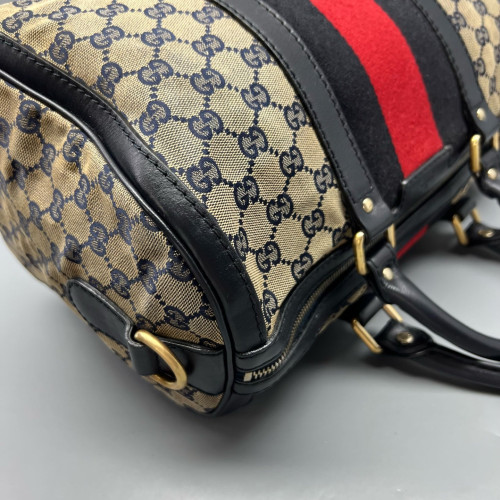Gucci Boston Bag GG Monogram Beige Black Red