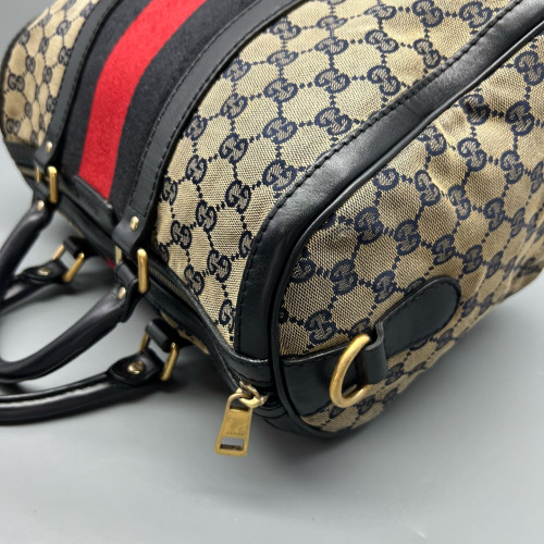 Gucci Boston Bag GG Monogram Beige Black Red