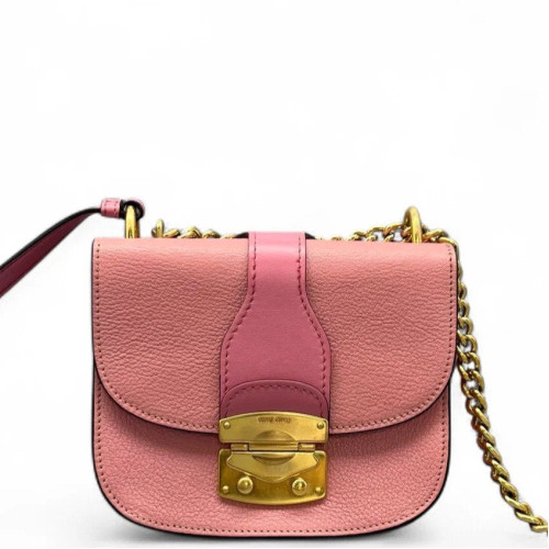 Miu Miu Saddle Bag Calfskin Grained Calfskin Pink
