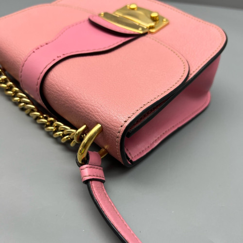 Miu Miu Saddle Bag Calfskin Grained Calfskin Pink