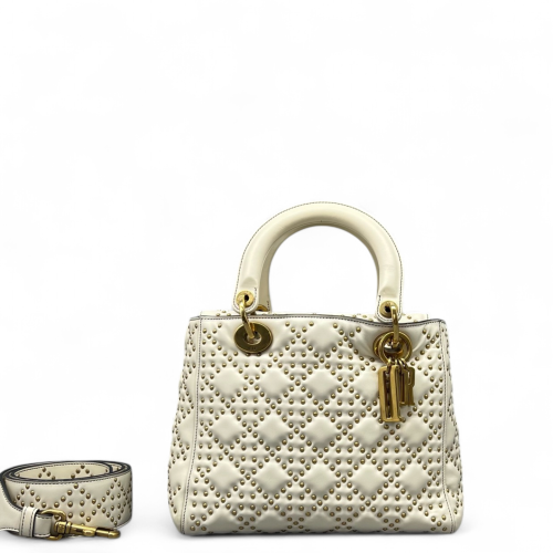 Dior Studded Medium Lady Dior Calfskin White