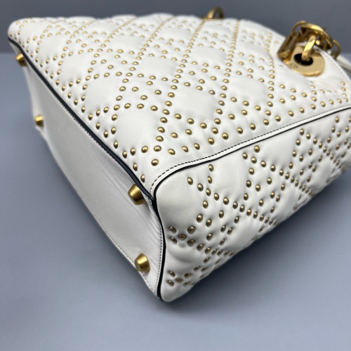 Dior Studded Medium Lady Dior Calfskin White