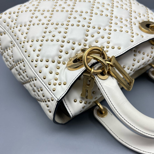 Dior Studded Medium Lady Dior Calfskin White