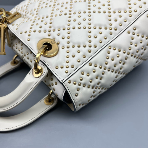 Dior Studded Medium Lady Dior Calfskin White