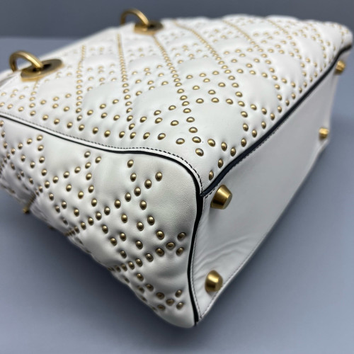 Dior Studded Medium Lady Dior Calfskin White