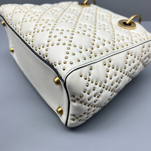 Dior Studded Medium Lady Dior Calfskin White