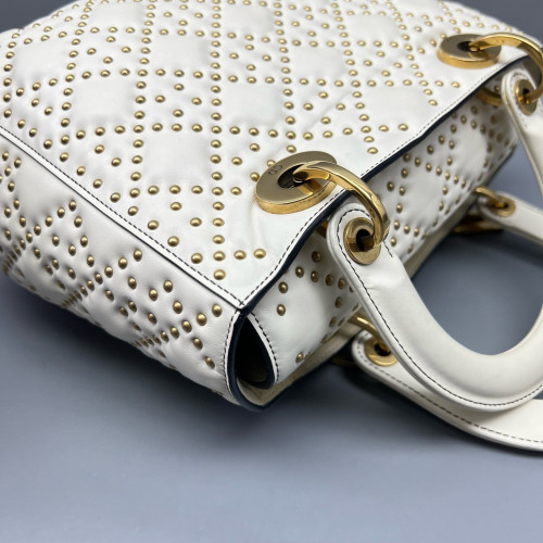 Dior Studded Medium Lady Dior Calfskin White
