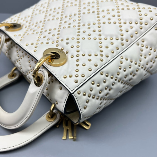 Dior Studded Medium Lady Dior Calfskin White
