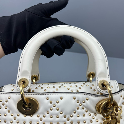 Dior Studded Medium Lady Dior Calfskin White