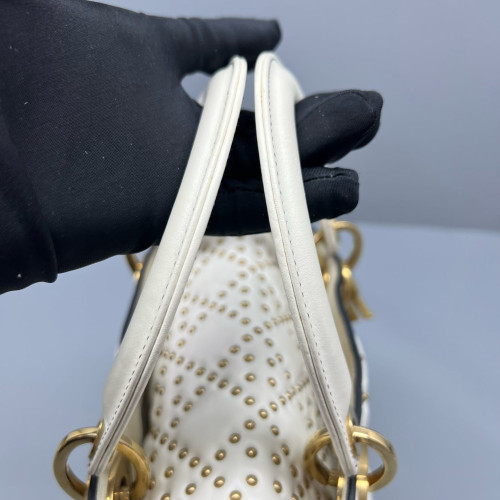 Dior Studded Medium Lady Dior Calfskin White