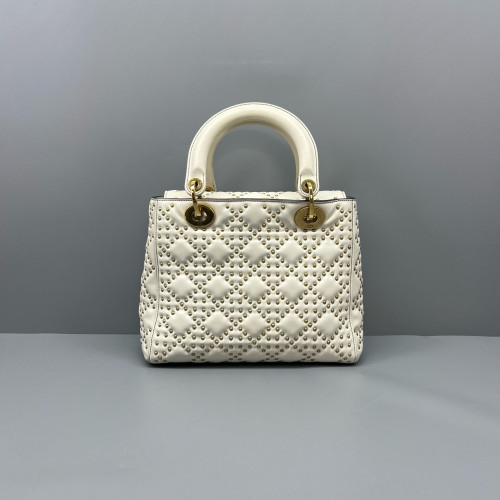 Dior Studded Medium Lady Dior Calfskin White