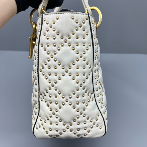 Dior Studded Medium Lady Dior Calfskin White