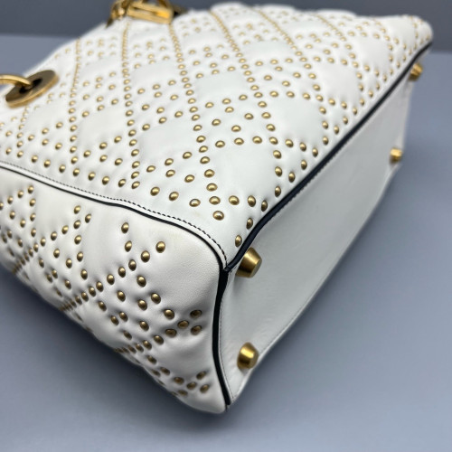 Dior Studded Medium Lady Dior Calfskin White