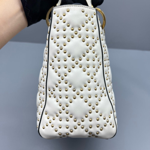 Dior Studded Medium Lady Dior Calfskin White
