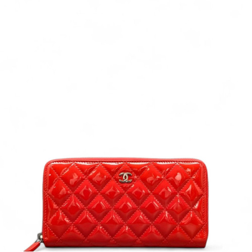 Chanel Quilted Continental Wallet Patent Calfskin Red