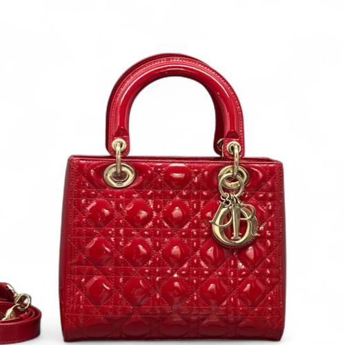 Dior Medium Lady Dior Patent Calfskin Red