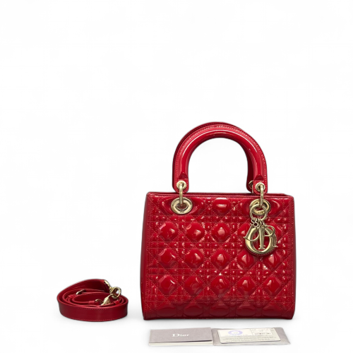 Dior Medium Lady Dior Patent Calfskin Red