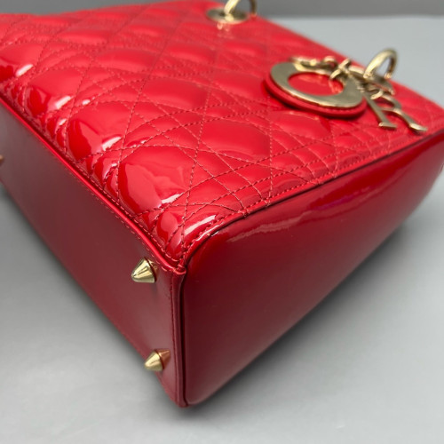 Dior Medium Lady Dior Patent Calfskin Red