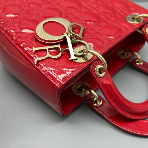 Dior Medium Lady Dior Patent Calfskin Red