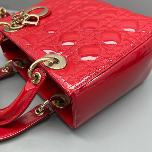 Dior Medium Lady Dior Patent Calfskin Red