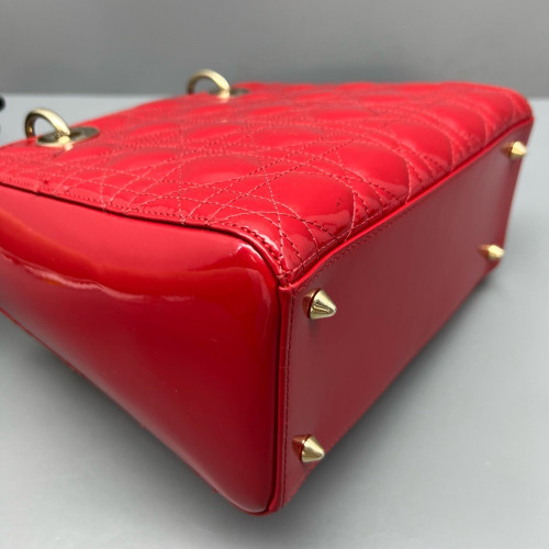 Dior Medium Lady Dior Patent Calfskin Red