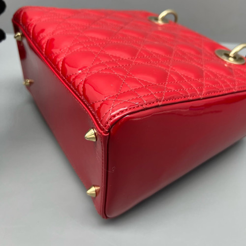 Dior Medium Lady Dior Patent Calfskin Red