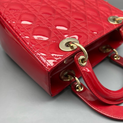 Dior Medium Lady Dior Patent Calfskin Red