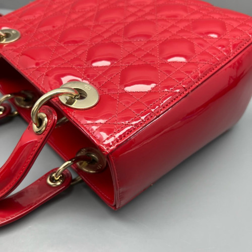 Dior Medium Lady Dior Patent Calfskin Red