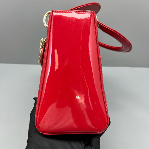Dior Medium Lady Dior Patent Calfskin Red