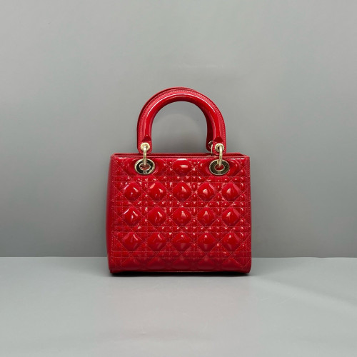 Dior Medium Lady Dior Patent Calfskin Red