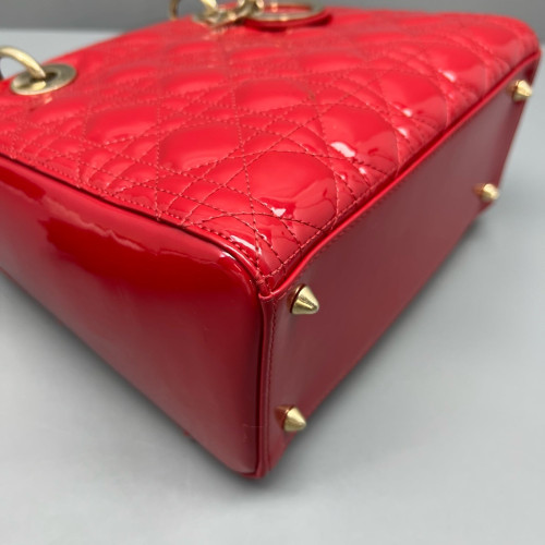 Dior Medium Lady Dior Patent Calfskin Red