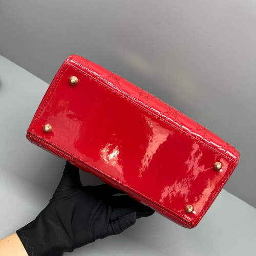 Dior Medium Lady Dior Patent Calfskin Red