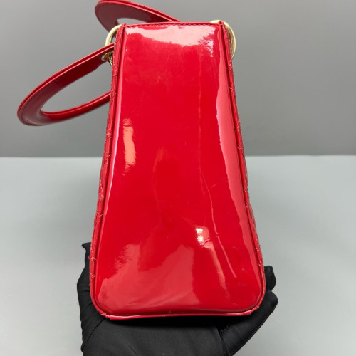 Dior Medium Lady Dior Patent Calfskin Red