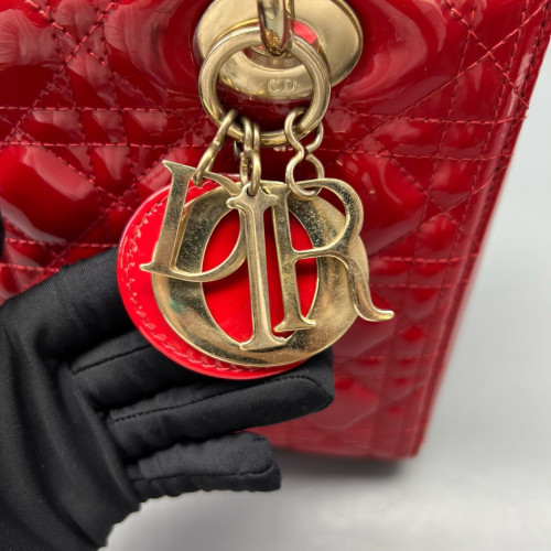 Dior Medium Lady Dior Patent Calfskin Red