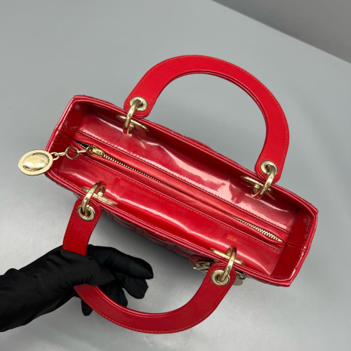 Dior Medium Lady Dior Patent Calfskin Red