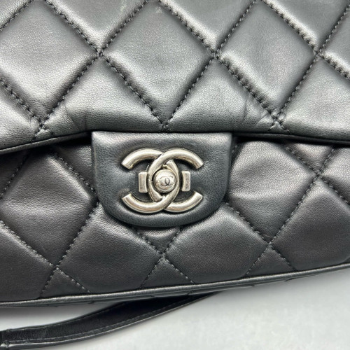 Chanel Quilted Accordion Flap Bag Lambskin Black