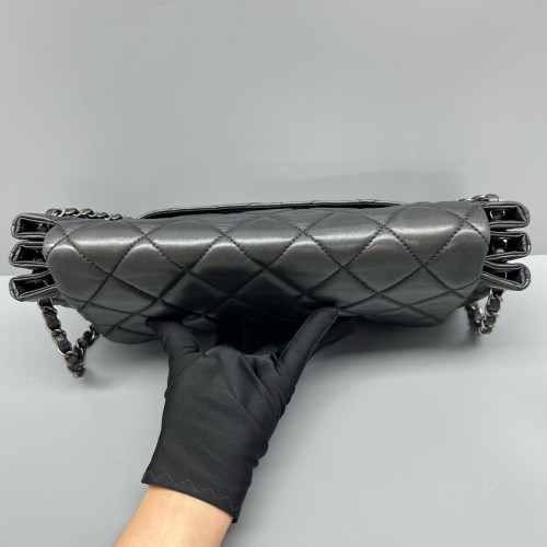 Chanel Quilted Accordion Flap Bag Lambskin Black