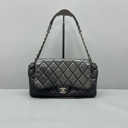 Chanel Quilted Accordion Flap Bag Lambskin Black