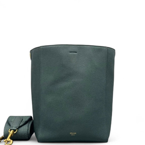 Celine Sangle Small Bucket Bag Grained Calfskin Green