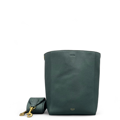 Celine Sangle Small Bucket Bag Grained Calfskin Green