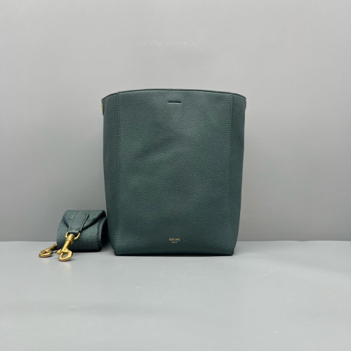 Celine Sangle Small Bucket Bag Grained Calfskin Green