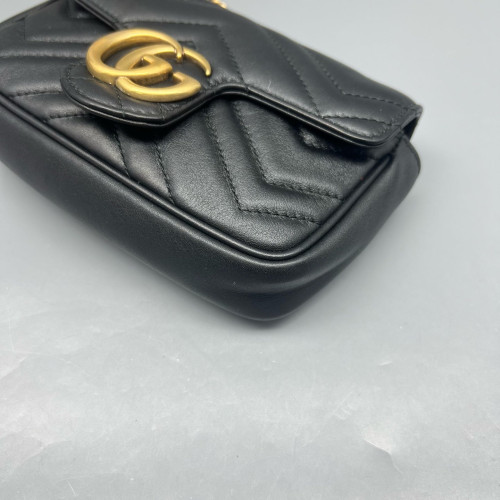 Gucci Chevron Super Mini GG Marmont Chain Wallet Calfskin Black
