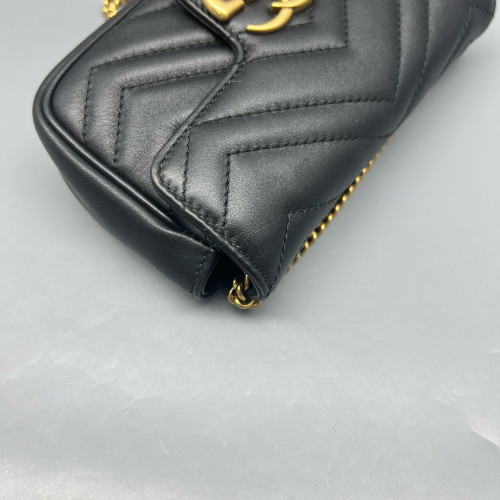 Gucci Chevron Super Mini GG Marmont Chain Wallet Calfskin Black