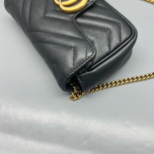 Gucci Chevron Super Mini GG Marmont Chain Wallet Calfskin Black