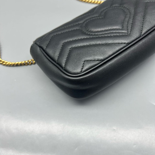 Gucci Chevron Super Mini GG Marmont Chain Wallet Calfskin Black