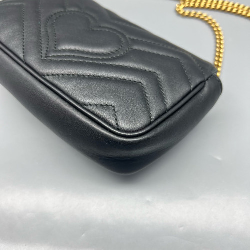Gucci Chevron Super Mini GG Marmont Chain Wallet Calfskin Black